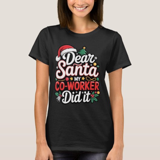Dear Santa My Co-worker Did It Funny Christmas Cow T-Shirt (Vorderseite)