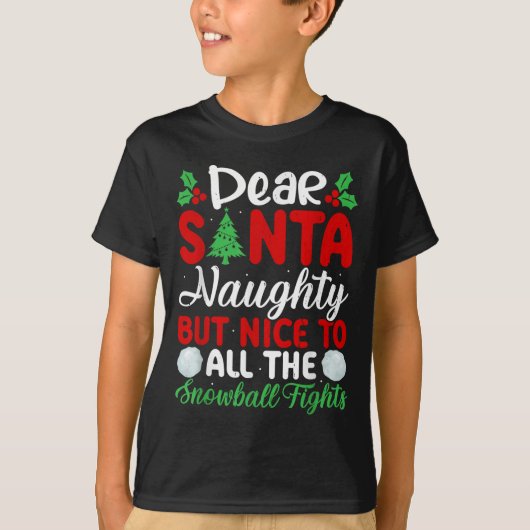Dear Santa Naughty But Nice To All The Snowball Fi T-Shirt (Vorderseite)
