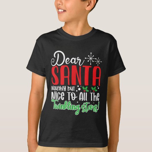 Dear Santa Naughty But Nice To All The Twinkling S T-Shirt (Vorderseite)