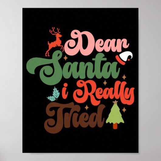 Dear Santa Retro Groovy Christmas Holidays T Shirt Poster (Vorne)