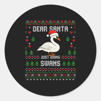 Dear Santa Swans Ugly Xmas Sweater Christmas Swan  Runder Aufkleber