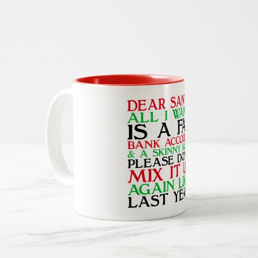 Dear Santa Zweifarbige Tasse (Vorderseite Links)