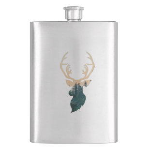 Dear silhouette in forest flachmann