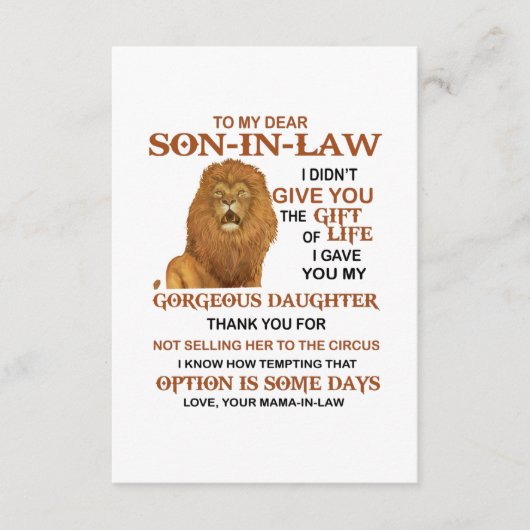 Dear Son-in-Law I Gave You My Gorgeous Daughter Begleitkarte (Vorderseite)