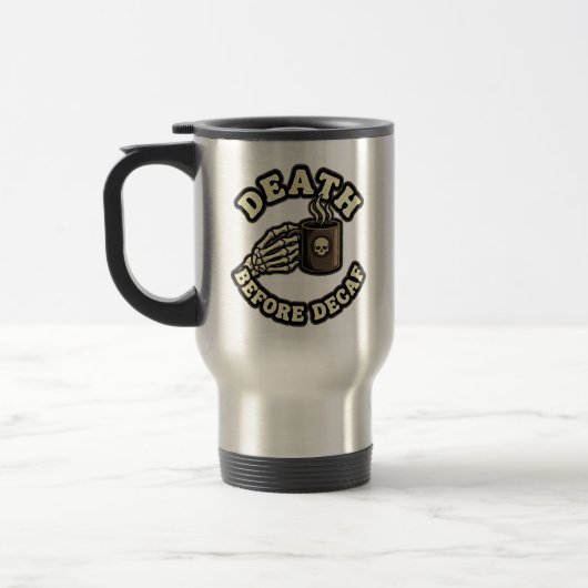 Death Before Decaf | Funny Retro Skull & Coffee  Reisebecher (Links)