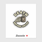 Death Before Decaf | Funny Retro Skull Laptop Aufkleber (Blatt)