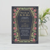 Death Do us Part Gold Blue Gothic Wedding QR Code Einladung (Stehend Vorderseite)
