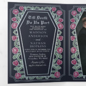Death Do us Part Rose Blue Gothic Wedding QR Code Dreifach Gefaltete Einladung (Innen Erste Seite)