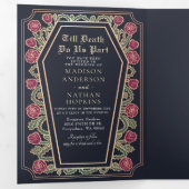 Death Do us Part Rose Blue Gothic Wedding QR Code Dreifach Gefaltete Einladung (Innen Erste Seite)