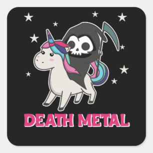 Death Metal - Death Riding Unicorn Funny Unicorn Quadratischer Aufkleber