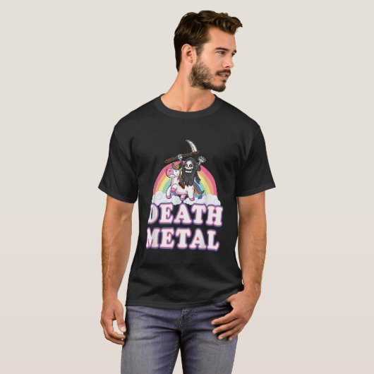 Death Metal Funny Rainbow Grim Sensenmann Unicorn  T-Shirt (Vorne ganz)