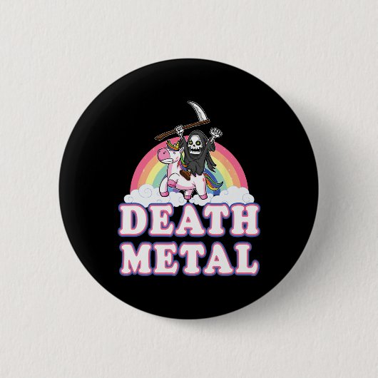 Death Metal Lustiger Regenbogen Sensenmann Einhorn Button (Vorderseite)
