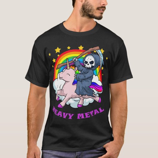 Death Metal s Unicorn Grim Sensenmann Rainbow Heav T-Shirt (Vorderseite)