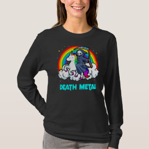 Death Metal Unicorn Rainbow Grim Sensenmann Heavy  T-Shirt