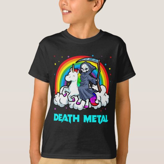 Death Metal Unicorn Rainbow Grim Sensenmann Heavy  T-Shirt (Vorderseite)