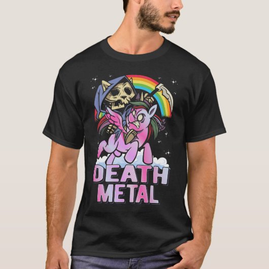 Death Metal Unicorn Sensenmann Rainbow T-Shirt (Vorderseite)