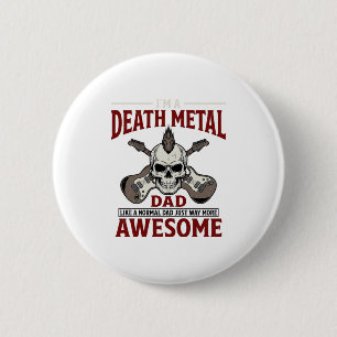 Death Metal Vater Totenkopf Gitarre Vintage-Shirt- Button