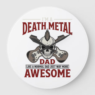 Death Metal Vater Totenkopf Gitarre Vintage-Shirt- Große Wanduhr