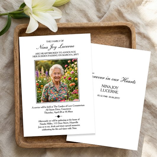 Death Notice and Funeral Invitation with Photo Einladung