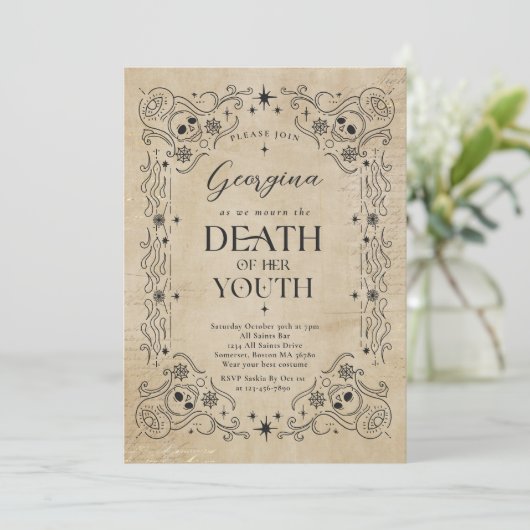 Death To My Youth Halloween RIP Youth Birthday Einladung (Stehend Vorderseite)