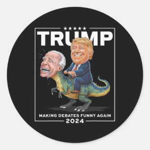 Debatten 2024 Trump Riding Dinosaur F Joe Biden Runder Aufkleber