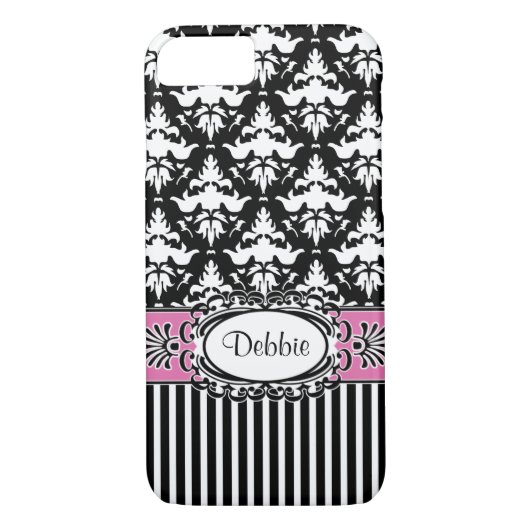 Debbie tut Paris-Retro rosa und schwarzen Damast Case-Mate iPhone Hülle (Rückseite)