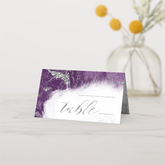 Debbie U-W Marble Glitzer Wedding Plum Slvr ID644 Platzkarte (Vorderseite)