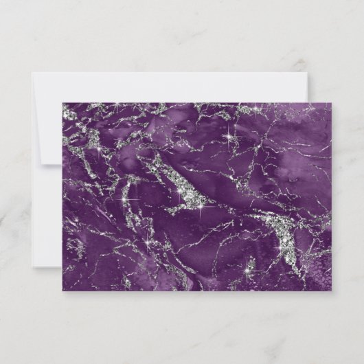 Debbie U-W Marble Glitzer Wedding Plum Slvr ID644 RSVP Karte (Rückseite)