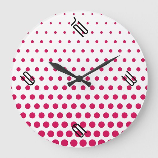 Debian Red Polka Dot Modern White Große Wanduhr (Vorderseite)