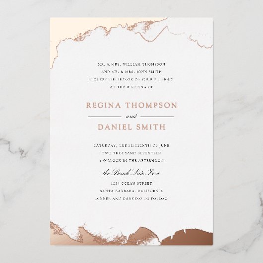 Debonair Hochzeit in Rose Gold getaucht Folieneinladung (Vorderseite)