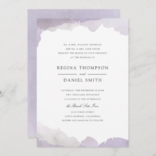 Debonair Lavender Wedding Einladung (Vorne/Hinten)