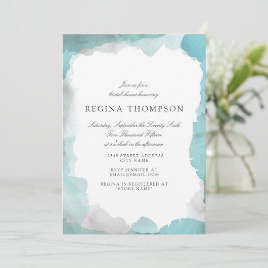 Debonair Turquoise Bridal Dusche Einladung (Stehend Vorderseite)