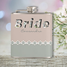 Debosses 3D Adorable Retro Green White Bride Flachmann