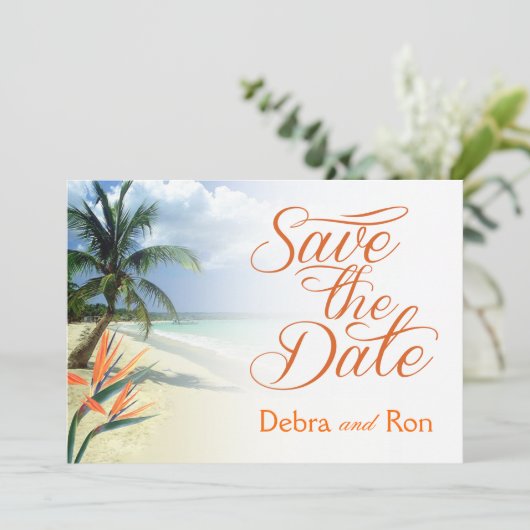 Debra Emerald Waters Beach Save the Date | Papaya (Stehend Vorderseite)