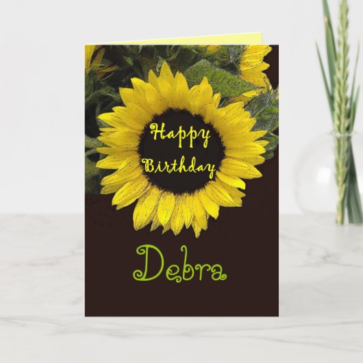 DEBRA Individuelle Name Happy Birthday Sonnenblume Karte (Vorderseite)