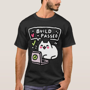 Debug Cat T-Shirt – "Build Passed" Grafik für Code