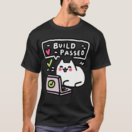 Debug Cat T-Shirt – "Build Passed" Grafik für Code (Vorderseite)