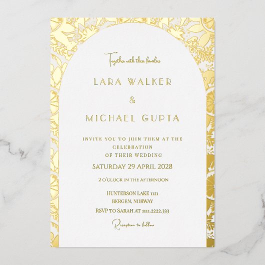 Decadent Arch Gold Foiled Wedding Einladung (Vorderseite)