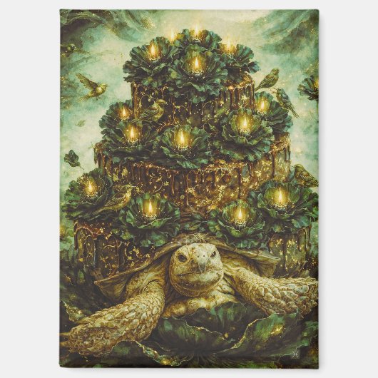 Decadent Forest cake turtle with flowers and birds Magnet (Vorderseite)