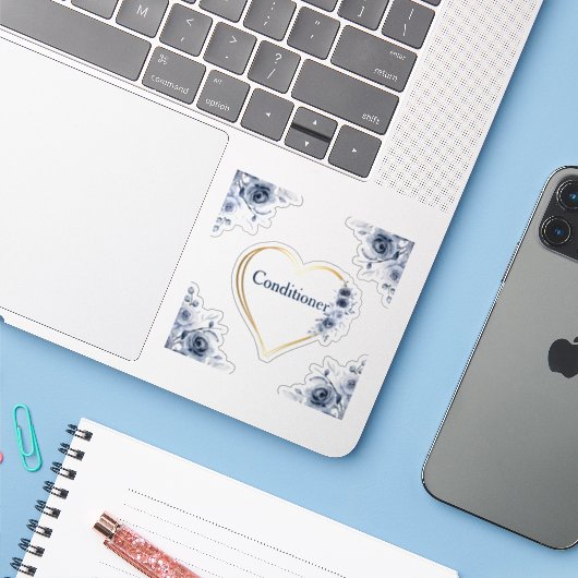 Decal 3" x3" Blauer Blumenzubereiter Aufkleber (Laptop mit iPhone)