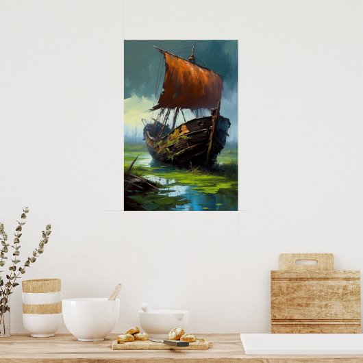 Decaying Wooden Boat's Surrender to the Swamp Poster (Küche)