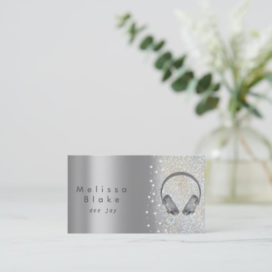 Dece Jay silberfarbener Glitzer Visitenkarte (Stehend Vorderseite)