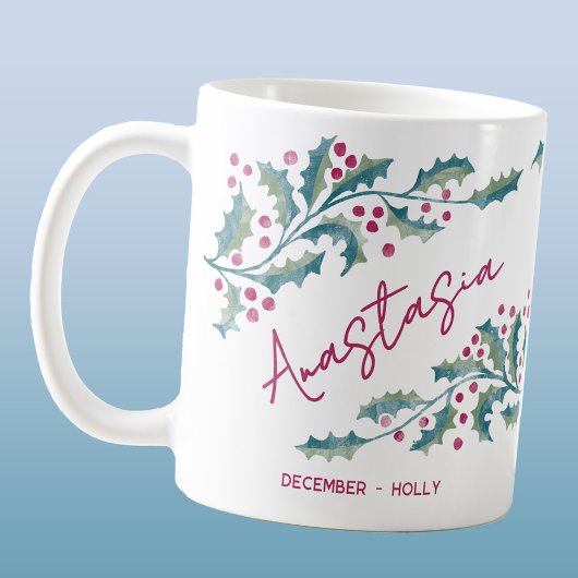 December Birth Flower Custom Name Holly Kaffeetasse