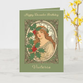 December Birthday Art Nouveau Holly Berries Karte (Gelbe Blume)