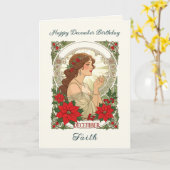 December Birthday Holly Berries And Red Poinsettia Karte (Gelbe Blume)
