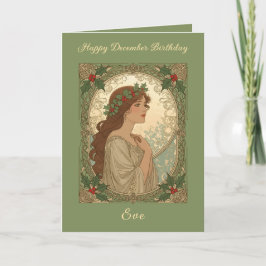 December Birthday Holly Berries Art Nouveau Style Karte