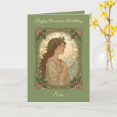 December Birthday Holly Berries Art Nouveau Style Karte (Gelbe Blume)