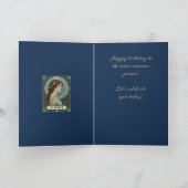 December Birthday Holly Berries Winter Blue Karte (Innenseite)