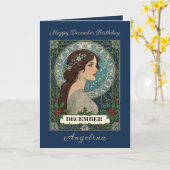 December Birthday Holly Berries Winter Blue Karte (Gelbe Blume)