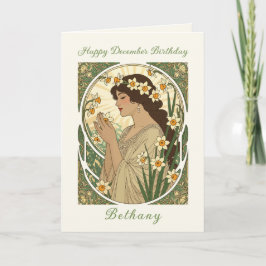 December Birthday Narcissus Art Nouveau Design Karte